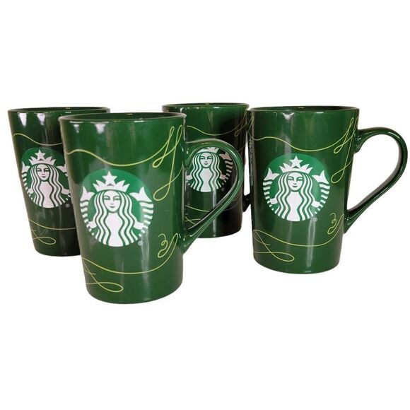 Starbucks 2020 - 11oz. Green Holiday Christmas Mugs - Set of 4 - Picture 1 of 9